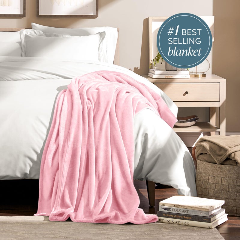 Bare Home Fleece Blanket - Extra Long - Light Pink - Throw for Bed, Sofa, Couch, Movie Night, Camping, and Travel - Microplush - Cabin Blanket (Twin/Twin XL, Light Pink) - Image 2